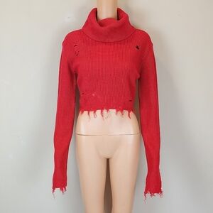 Signature8 Long Sleeve knit  Distressed Crop Sweater